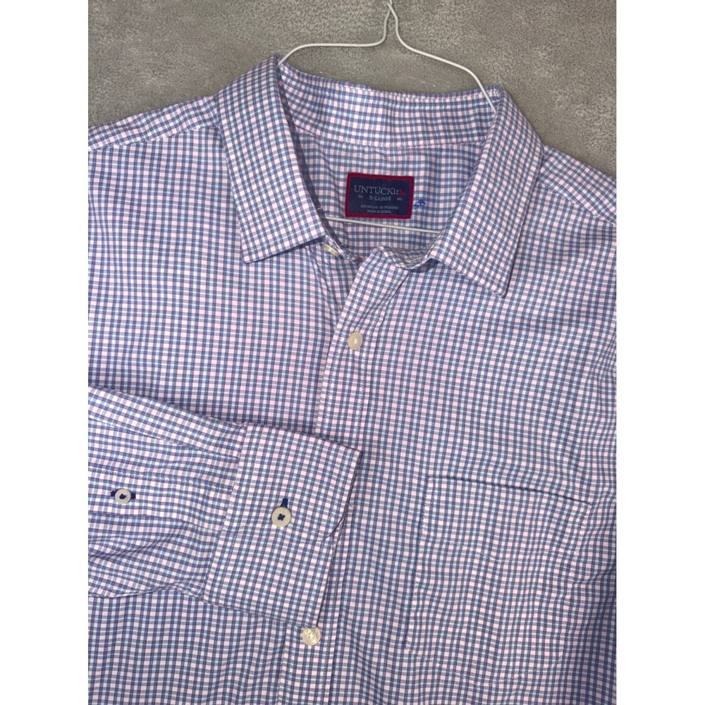 UNTUCKit Dalton Mens XL Pink Blue Gingham Performance Stretch Shirt Regular